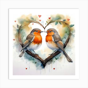 Robins In Love Art Print