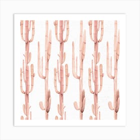 Pink Cactus Pastel Stripes Art Print