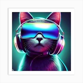 Cat With Headphones 1 Art Print