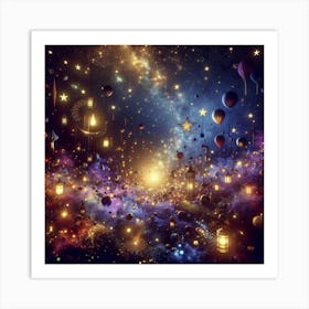 Night Sky With Stars And Lanterns Art Print