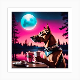 Dog At Night Art Print