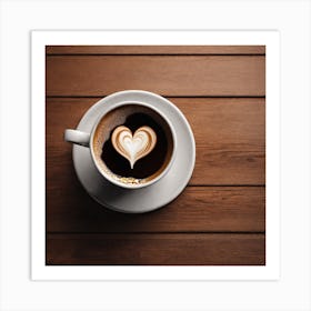 A Cup Of Coffee Placed On A Brown Table This Coffee Has White Foam In The Shape Of Hyper Realis Art Print