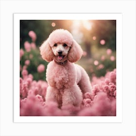 Pink Poodle In The Field Art Print