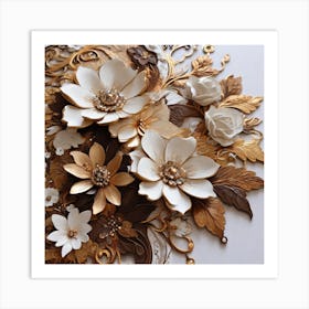 Flowers in gold 4 Art Print