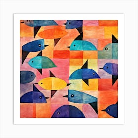 Maraclemente Fish Painting Style Of Paul Klee Seamless 6 Art Print