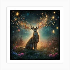 Deer In The Night The Magic of Watercolor: A Deep Dive into Undine, the Stunningly Beautiful Asian Goddess 1 Art Print