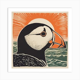 Retro Bird Lithograph Puffin 1 Art Print