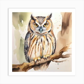 Owl Watercolour Art Print