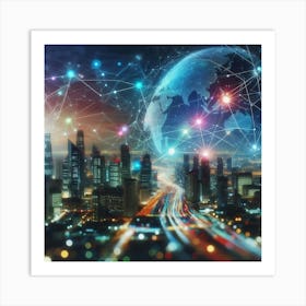 Cityscape With Network Art Print