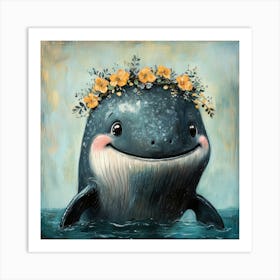 Whale With Flowers Póster