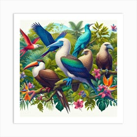 Tropical Birds In The Jungle 1 Art Print