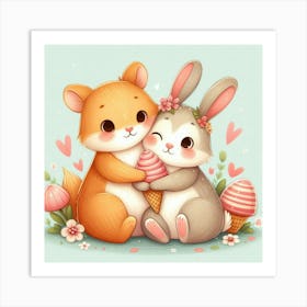 Cute Bunny And Rabbit Art Print