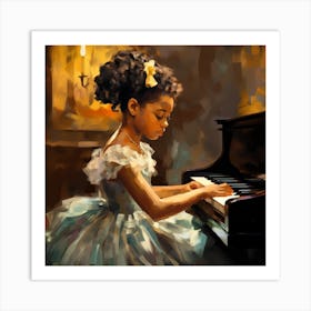 Little Black Girl Playing Piano Art Print