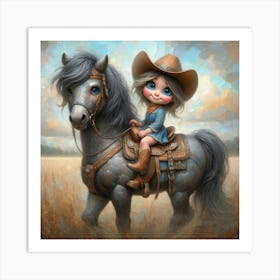 Little Cowgirl On A Horse Art Print