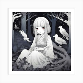 Manga Girl In The Forest 1 Art Print