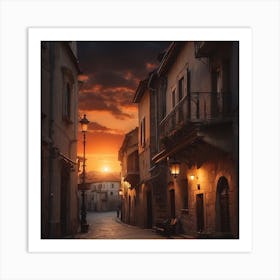 Dark sunset in the old town Art Print