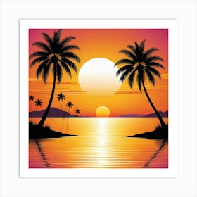 Sunset With Palm Trees 2 Art Print