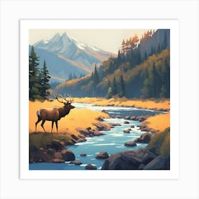 Elk By The River 3 Art Print