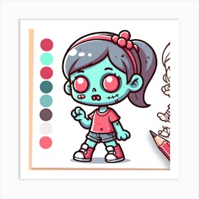 Zombie Girl Coloring Page Art Print