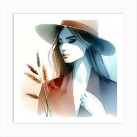 Girl In Hat Art Print