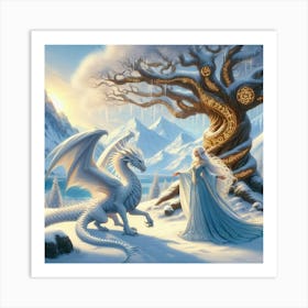 Snow White And The White Dragon Art Print