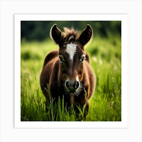 Grass Horse Green Brown Meadow Nature Young Baby Head Mammal Cow Calf Wild Donkey Pony (4) Art Print