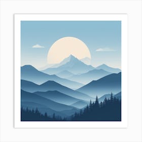 Misty mountains background in blue tone 87 Art Print