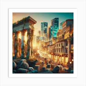 Roman City At Sunset 1 Art Print