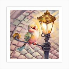 watercolor bird perched on a lamppost 3 Art Print