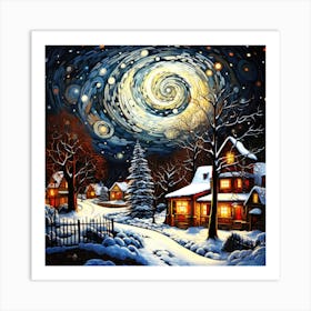 Christmas Twirled - Starry Christmas Scene Art Print