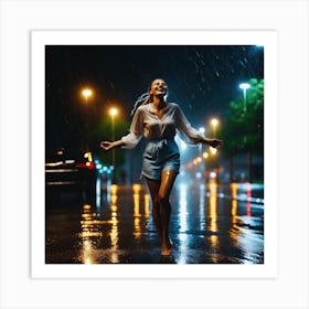 Young Woman In The Rain Art Print