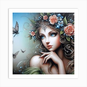 Fairy Girl With Butterflies Affiche