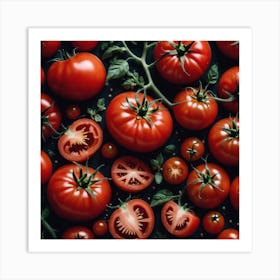 Tomatoes On Black Background 1 Art Print