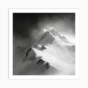 Black And White Mountain Painting Art Print