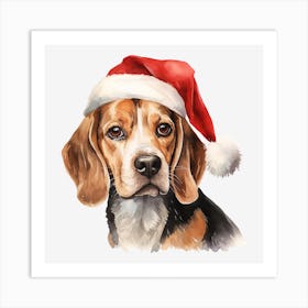 Beagle In Santa Hat Art Print