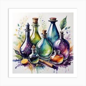 Watercolor Of Bottles 3 Poster