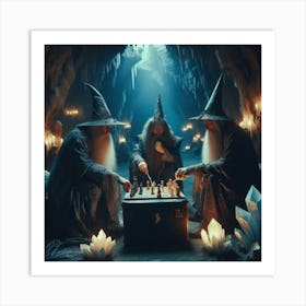 Mages playing chess in a cave Art Print