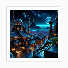 Fantasy City At Night 20 Art Print