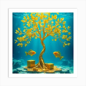 Gold Tree Under Water 1 Art Print