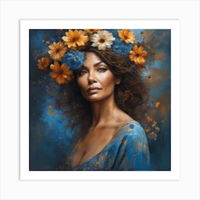 Woman With Flowers On Her Head Art Print