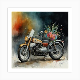 Flowers On A Motorcycle 1 Art Print