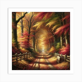 Autumnal Forest Path Vintage AI Art Print