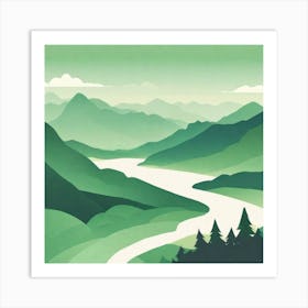 Misty mountains background in green tone 55 Art Print