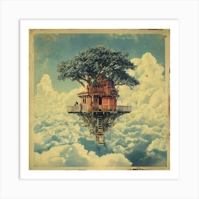 Vintage Art Of A Tree House Floating In The Sky Among Lots Of Clouds 23740056 (2) Art Print