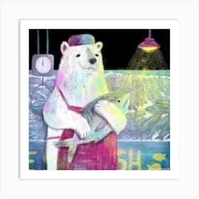 Polar Bear Fisher Square Art Print
