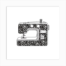 Floral Sewing Machine Black and White 1 Art Print