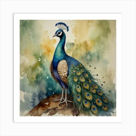 Peacock Watercolor Painting Art Print