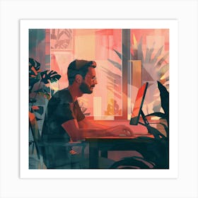 Man Working On Computer Art Print