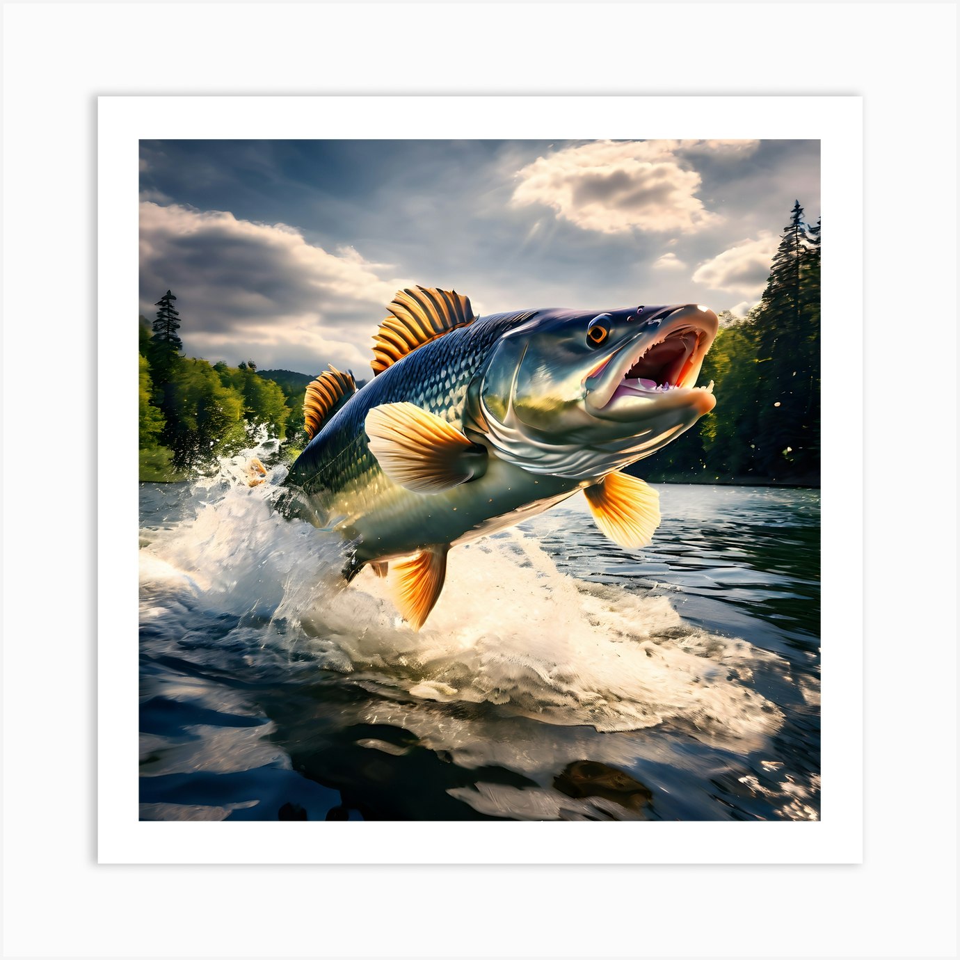 Muskie Fish Jumping Out Of The Water Art Print