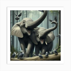 Elephants In The Forest 2 Art Print